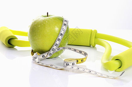 健身绿苹果果汁维生素转储重量营养腹部测量饮食乐器磁带图片