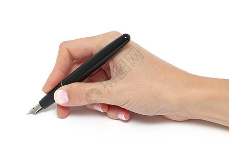 一只笔在手掌中女孩们女士写作成人拇指教育绘画女性白色学生图片