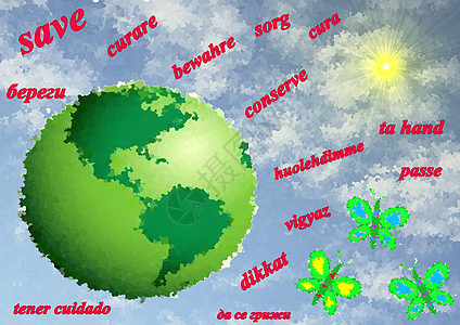 绿色地球 除不同语言外加刻字的绿色地球图片