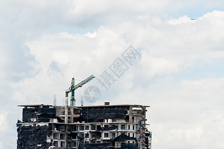 建筑工地大楼起重机建筑学机器电缆蓝色绳索工具房子工程生长财产图片