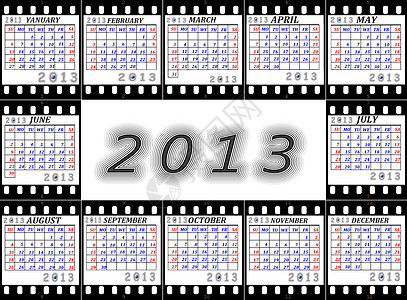 2013年日历是一部电影的英文数字黑色尘世红色白色环境蓝色图片