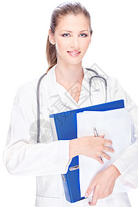 拥有证件和听诊器的女医生从业者女性女士护理情况实习生职业专家考试疾病图片