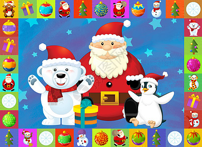 具有明确背景的圣诞节卡     儿童插图 孩子家庭扫帚派对雪人企鹅风格横幅戏服星星驯鹿图片