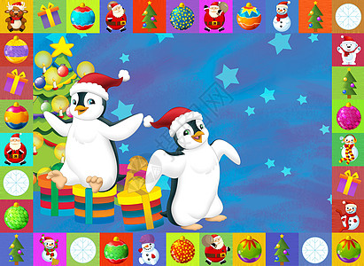 具有明确背景的圣诞节卡     儿童插图 孩子驯鹿朋友们解雇卡片动物雪人框架扫帚派对装饰图片