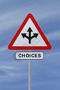 选择红色交通概念警告标志路标三角形箭头蓝色岔路背景图片