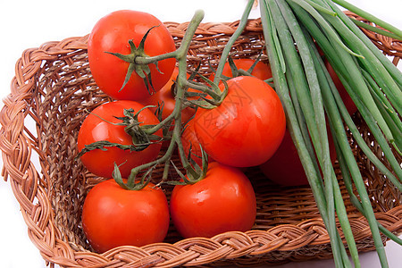 红西红番茄篮子烹饪水果饮食维生素红色蔬菜叶子沙拉食物白色图片