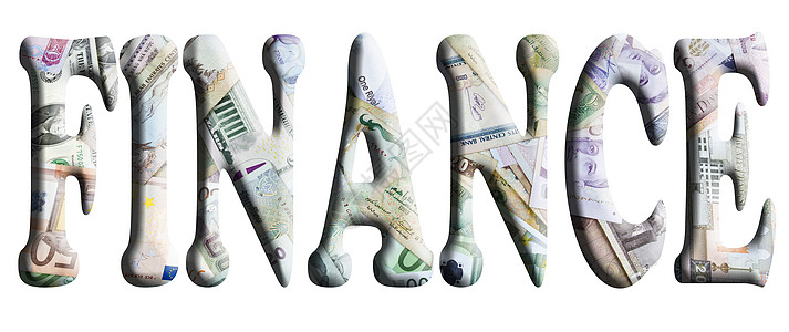 有货币背景的3D财务字字母银行会计外汇商业银行业现金白色金融经济图片