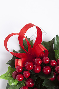 红莓的圣诞花圈水果树叶叶子季节装饰丝带假期红色圆圈庆典图片
