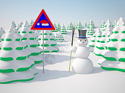 冬季风景森林雪人云杉空地假期路标太阳降雪蓝色木头图片