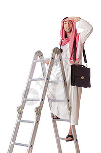 阿拉伯商务人士在白上攀登职业阶梯图片