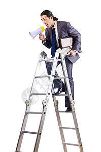 商务人士在白人上攀登职业阶梯公文包员工人士男人楼梯生意人工人套装经理商务图片