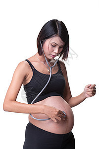 听取其婴儿意见的亚洲孕妇女孩保健母亲卫生母性妻子家庭身体肚子子宫图片