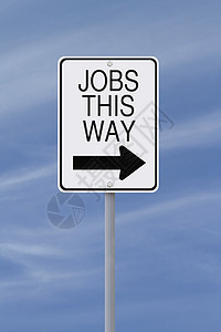 工作此方式就业招聘蓝色广告指示牌招工职位机会天空背景图片