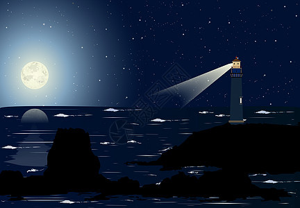 灯塔夜与满月图片