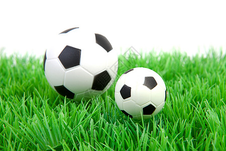 草地上两个足球球图片