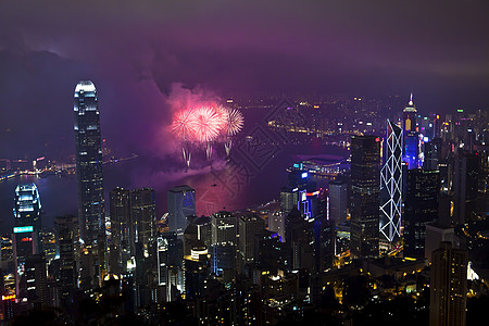 中华新年香港烟花蓝色庆典假期派对乐趣纪念日反射周年建筑金融图片