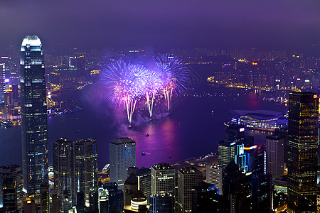 中华新年香港烟花天空庆典展示金融派对地标喜悦假期快乐建筑图片