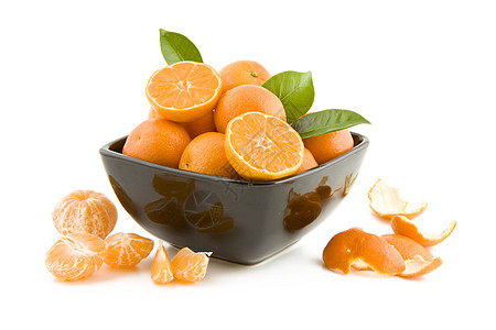 新鲜冰糖橘新鲜橘仁营养饮食白色工作室热带维生素黑色植物宏观水果背景