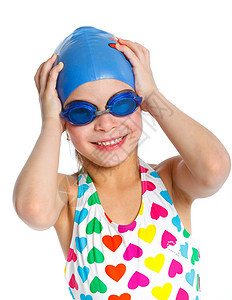 游泳者乐趣蓝色游泳池泳装风镜泳帽女孩工作室活动水池图片