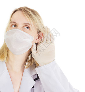 医学医生在听一些东西实验室医师口罩手套诊所保险女性临床成人职业图片