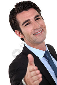 伸出他的手握手的商务人士印象凝胶化领带头发眼睛套装商业商务衣领会议图片