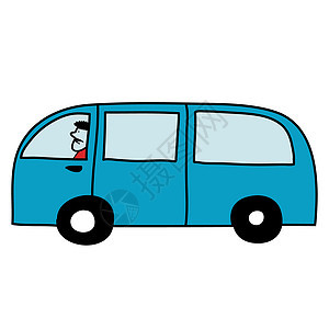 有司机的Van车货物品牌货车轮子盒子卡车出租车车辆驾驶蓝色图片