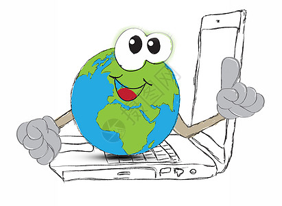 在您的笔记本电脑键b中绘制地球地球作为世界全球键盘灰色钥匙绘画屏幕互联网插图旅行反射图片