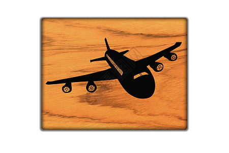 木材纹理和背景上的飞机标志图标危险警报橡木汽车旅行木头招牌警告安全工具图片