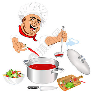 美味厨师和新鲜蔬菜美食烹饪面包师男人沙拉菜单木板辣椒平底锅饮食食物图片