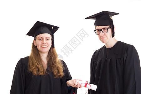 两个毕业生穿着学术礼服毕业微笑智力函授文凭学士科学学术研究学习成就女士图片