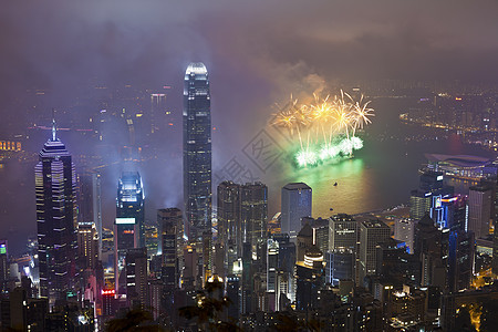 中华新年香港烟花派对城市焰火作品快乐建筑地标反射乐趣天空图片