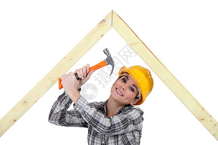 女木工手套工人女士头盔家务木匠作坊改造承包商建设者图片