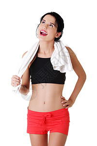 运动服装活跃的快乐妇女娱乐活力女孩毛巾微笑女性数字成人身体青年图片