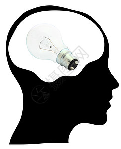 灯泡闪耀着一个思考的人的脑中解决方案眼睛男性活力想像力智力商务插图人士玻璃图片