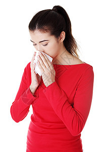 过敏或寒冷的少女鼻子感染青少年成人疫苗女性干草喷嚏卫生学生图片