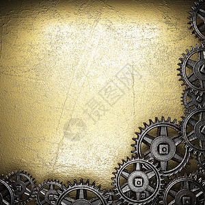 黄金的齿轮工厂机器金属牌匾旋转工程力学传播技术盘子图片