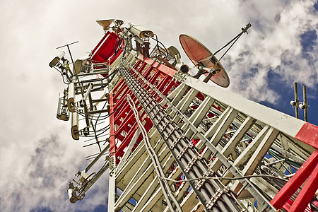 通讯塔发射机技术细胞建造信号收音机电讯蓝色空气波浪图片
