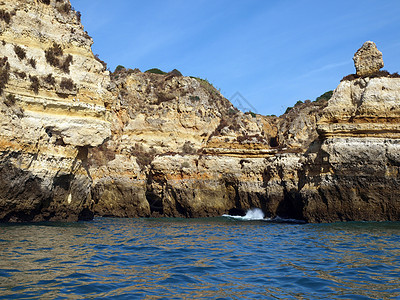 拉各斯和Cap Vincent之间阿拉加维海岸海洋蓝色海岸线悬崖岩石海军海岸勘探洞穴侵蚀图片