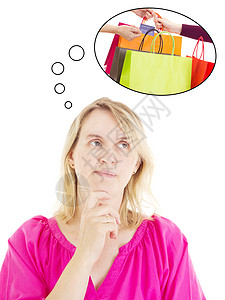 妇女思考购物问题图片