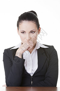 坐在办公桌后面的可悲女商务人士职业员工金融学习教育经理商业女性压力人士图片