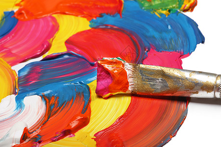 笔刷和抽象的丙烯漆背景艺术彩虹调色板印迹染料水彩活力颜料白色创造力图片