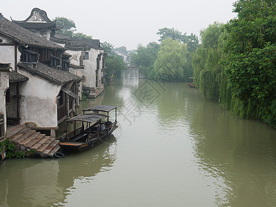 中国在武振镇的古中国建筑历史建筑学运河遗产植物古董村庄反射房屋房子图片