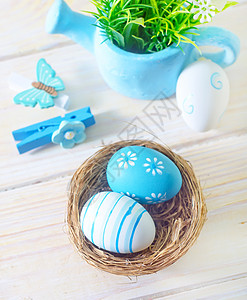复活节鸡蛋风格桌子季节假期蓝色柳条传统团体节日装饰图片
