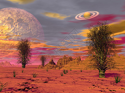 幻想的景观科学山脉场景科幻艺术干旱行星悬崖橙子艺术品图片