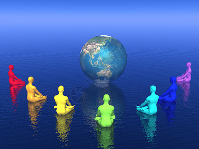 Chakra 地球默想  3D海洋环境精神沉思灵魂冥想世界插图蓝色头脑图片