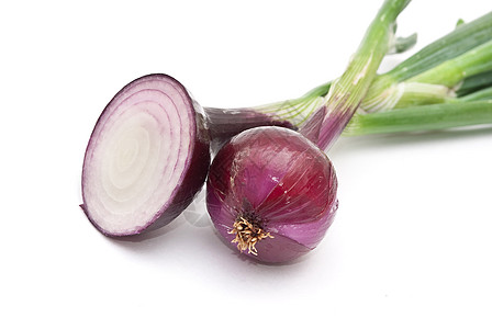 西班牙语红小红洋葱白色生活蔬菜洋葱灯泡香料紫色植物生产绿色背景