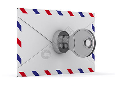 白色背景上的电子邮件概念 孤立的 3D 图像挂锁保障文档防御邮箱闩锁插图地址邮件信封图片