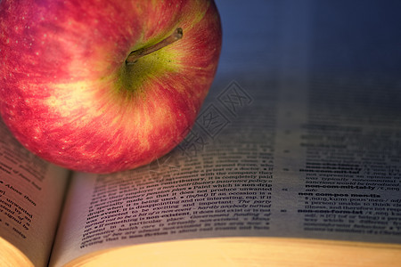在一本书上翻滚营养红色果汁学校食物午餐概念水果教育宏观图片