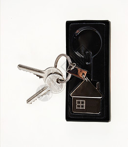 孤立的密钥戒指房子白色贷款安全销售金属盒子投资黑色图片