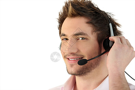 佩戴电话头套的人客户免提顾客热线服务耳机负荷帮助商业控制器图片